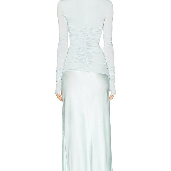 NWT SIR. Alessia Draped Gown in Ice Blue new FWRD long sleeve silk ruched maxi - Picture 4 of 11